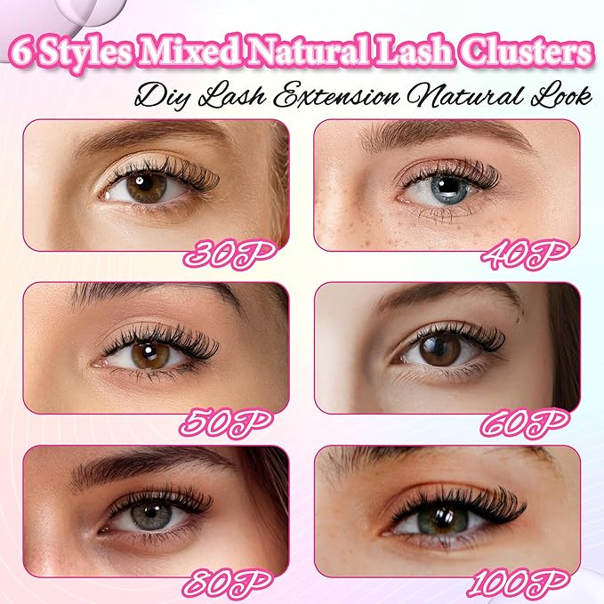 Lash Clusters Fluffy DIY Lash Clusters Kit Volume Lash Extension Kit 570Pcs Individual Lashes Clusters Thin Band Eyelash Extension Kit Lash Bond and Seal Lash Tweezers