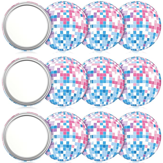 Qunclay 12 Pcs Disco Ball Compact Mirror 2.76 Inch Vintage Round Pocket Mirror Makeup Mini Mirror Handheld Portable Mirror for Purse, Women Gift Disco Party Supply Travel Daily (Multicolor)