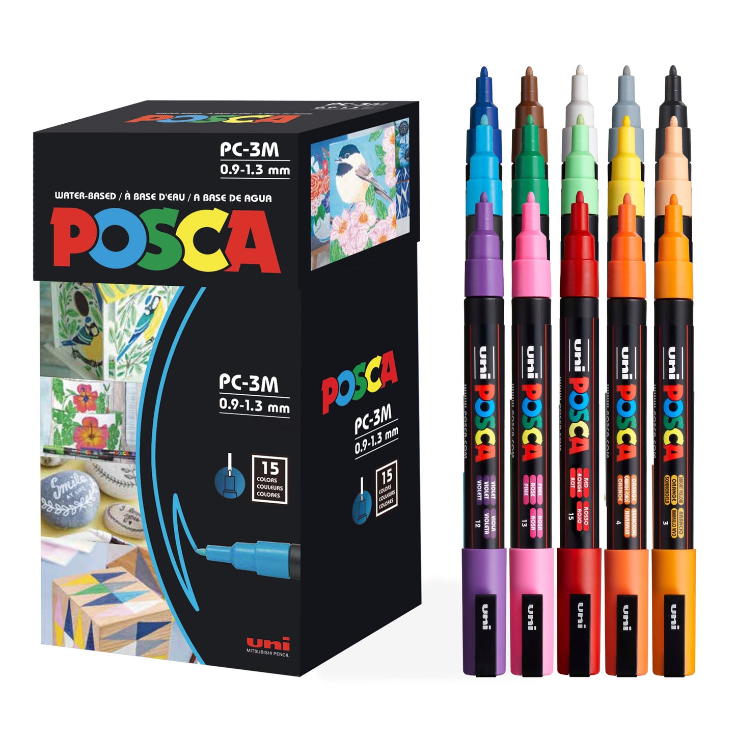 posca Paint Markers, 3M Fine Point Acrylic Paint Pens with Reversible Tips, Art Supplies For Gifts, Decorations, Fabric, Metal, Glass, Wood and Canvas, Set of 24