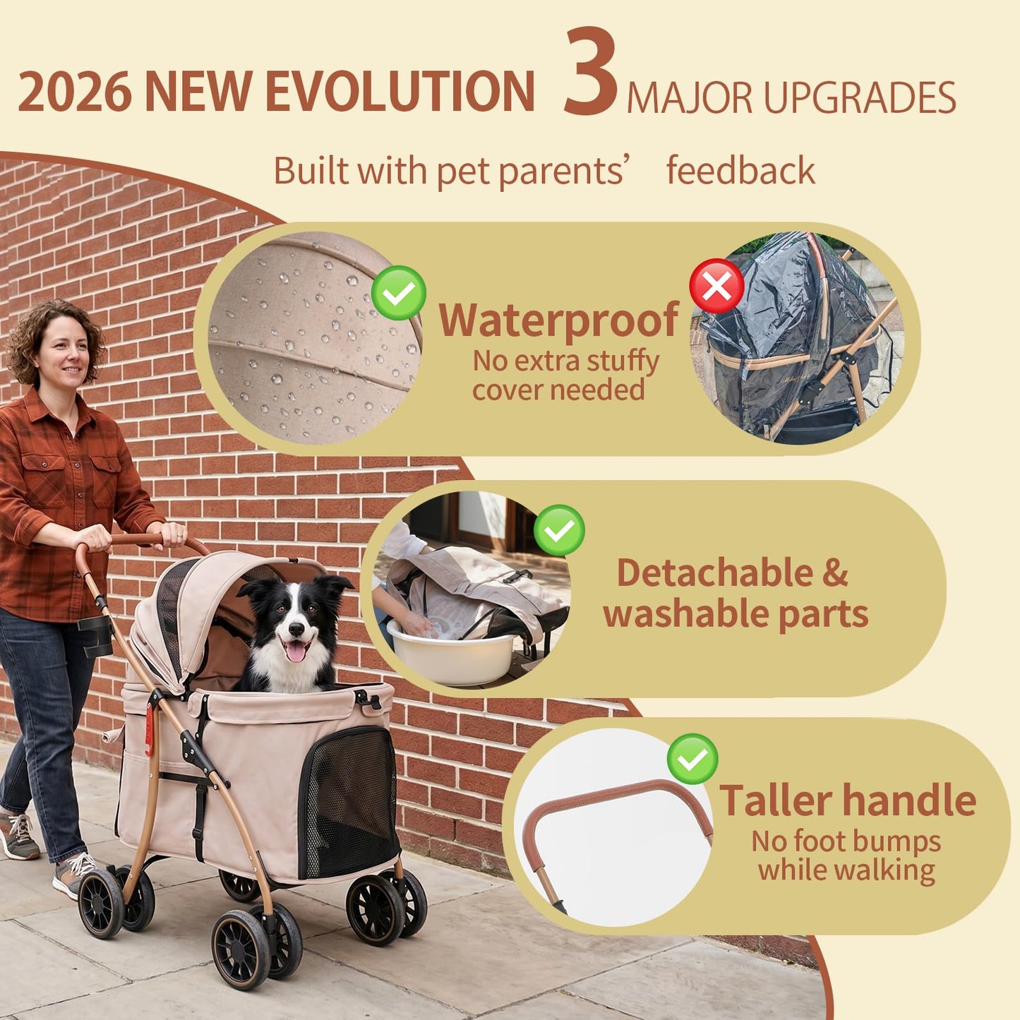 MILA&LOUIS Low-Profile Large Space Pet Stroller for Medium & Small Dogs, Suitable for Multi-Pet and Senior Dogs, 55lbs Max Load, 360° Swivel Front Wheels, One-Touch Foldable Design with Rear Brake