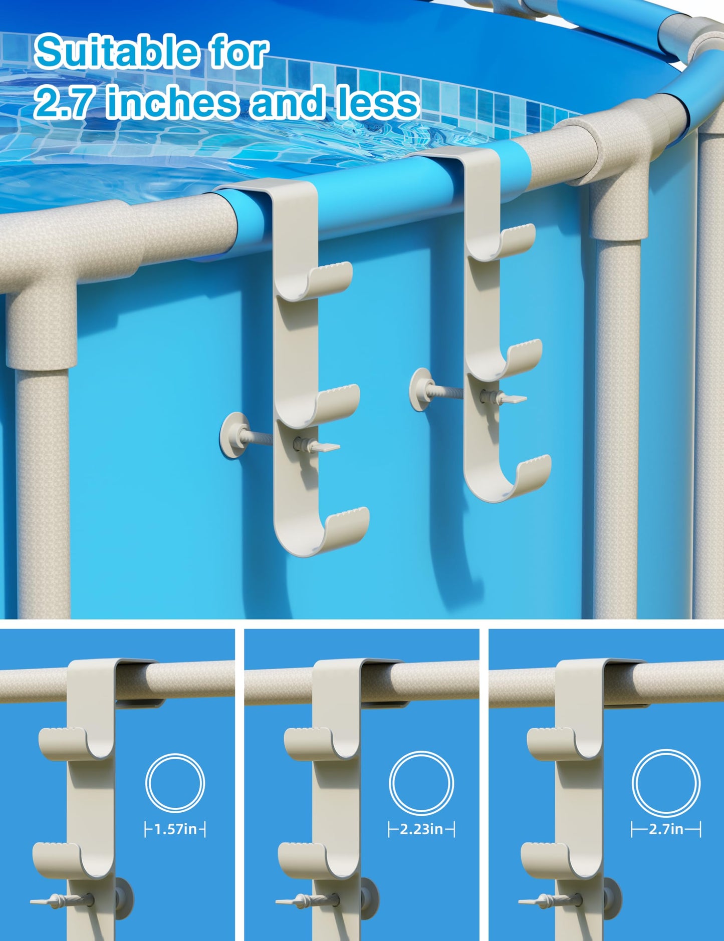 POOLHOUR Pool Hooks for Poles - Adjustable 3-Hook Pool Pole Hanger for Above Ground Pool Accessories,Skimmer & Cleaning Tool Bracket for Above Ground Pool Maintenance[Patented]
