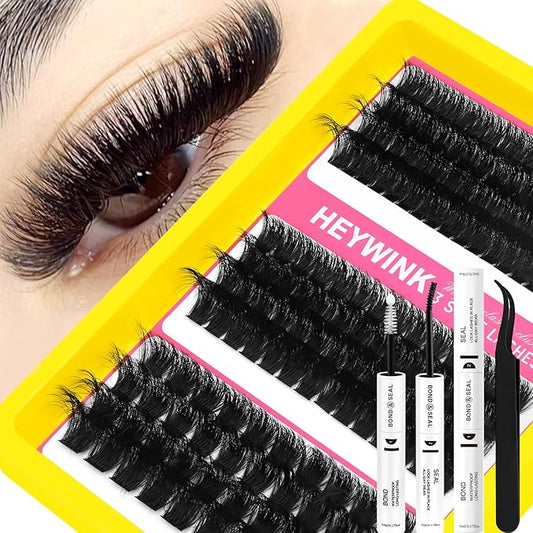Lash Extension Kit Thick Cluster Eyelash Extensions 100D 150D 200D 12-18mm Lash Clusters Kit Individual Lash Extensions Kit DIY Lashes Clusters Extension at Home (100D+150D+200D 12-18MM Kit)