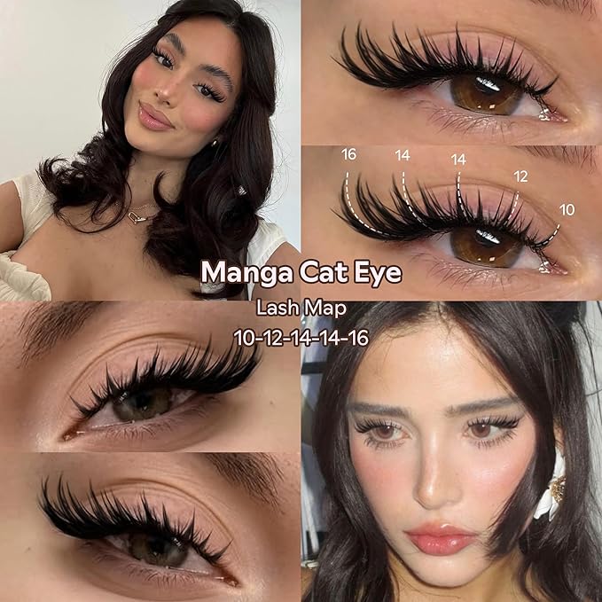 Goddvenus BUNNY Manga Lash Clusters Kit Natural Cluster Eyelash Extensions Wispy Fairy Eyelash Clusters Anime Individual Lash Extensions Kit C Curve False Eyelashes 10-16mm Pestañas Postizas Naturales