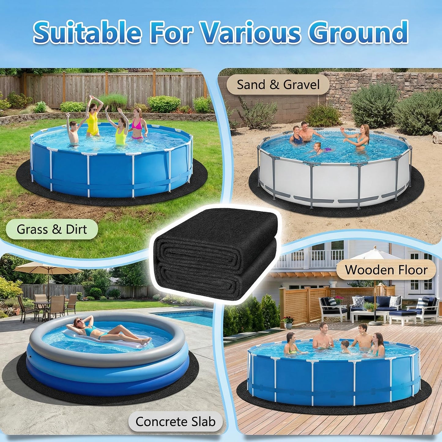 AHEONLAR 15FT Round Pool Liner Pad, 400G/M² Extra Thick Black Pool Pads for Above Ground Pool, Heavy Duty Pool Liner Pad Geotextile Material Pool Liner Puncture-Proof Pool Bottom Padding(15'Round)