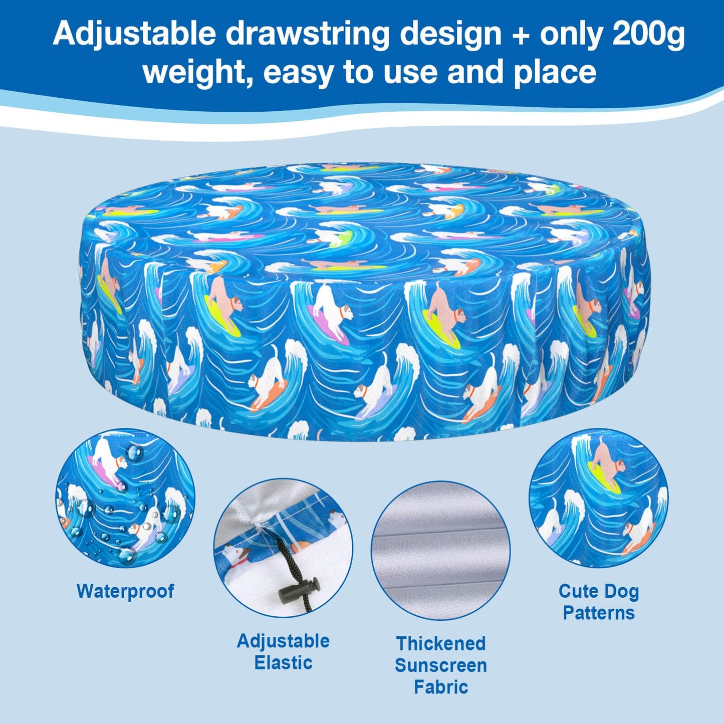 Ladadee Foldable Round Dog Swimming Pool Cover, for 32 "/63“/48” Collapsible Outdoor Tub, PVC Coating Waterproof and UV Protection, Leakproof Washable Kiddie Pet Small Paddling Bath Accessories