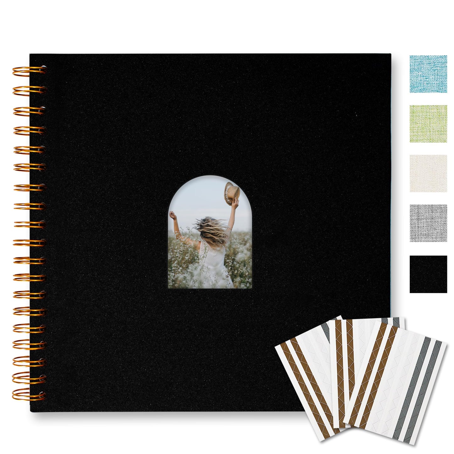 Vienrose 10X10 Inch DIY Scrapbook Album Linen Arch Window Photo Album 40 Blank Pages Scrap Book Photo Albums for Wedding Baby Shower, Black