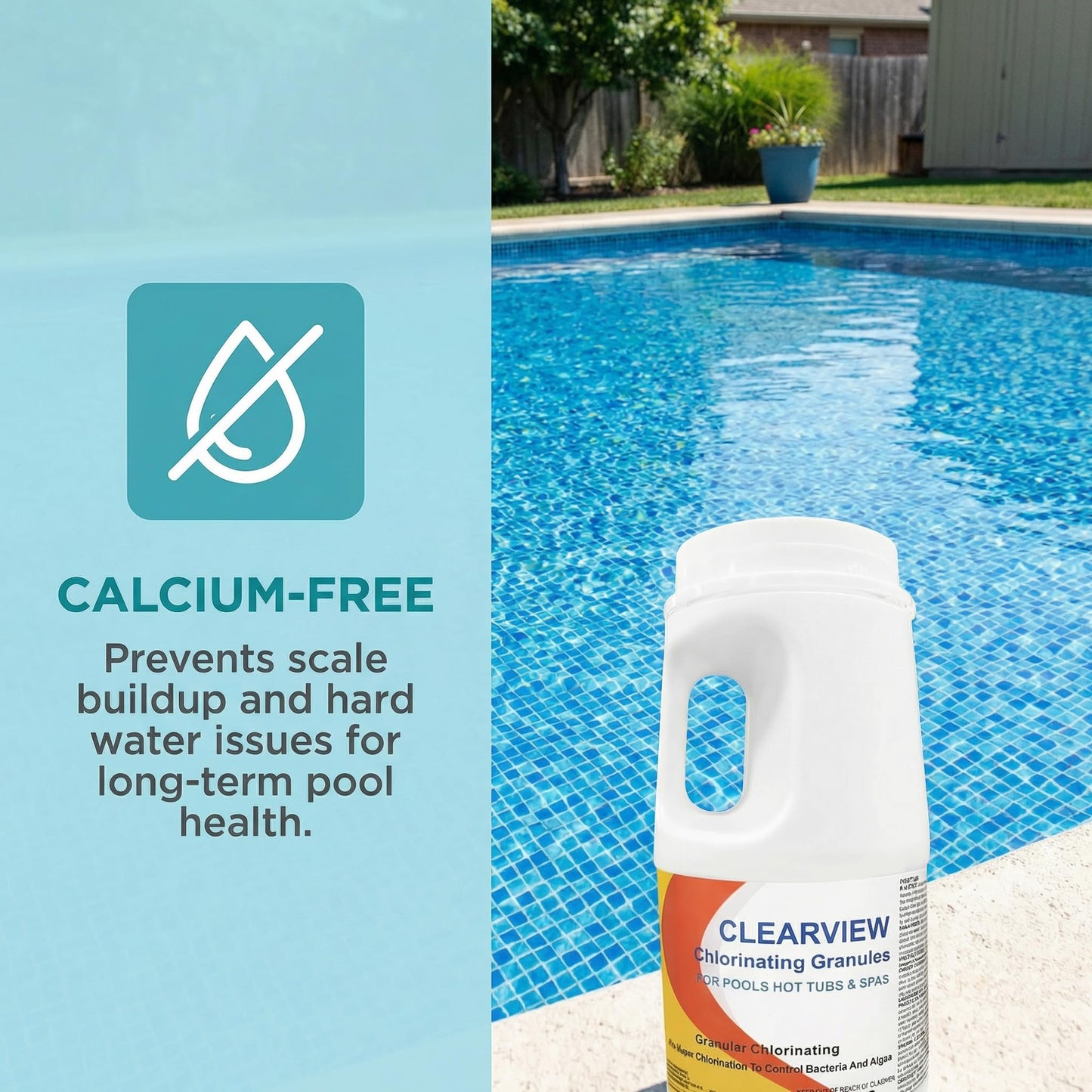 ClearView Chlorine Granules 2.2 Lbs for Swimming Pools, Pool Chlorine Shock Granular Sanitizer for Spas, Fast Dissolving Chlorinating Granules for Hot Tubs