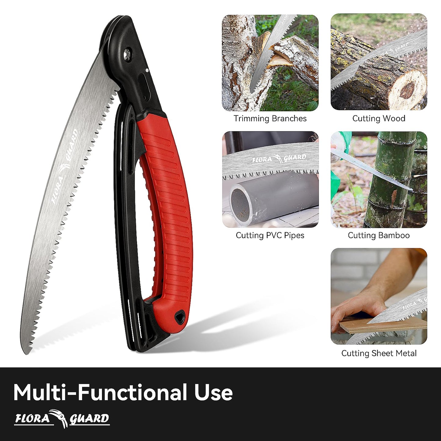 FLORA GUARD 10-Inch Folding Hand Saw, Heavy Duty Pruning Saw with Multi-Level Razer Teeth for Wood Cutting, Tree Trimming, Professional Camping Gardening Tools