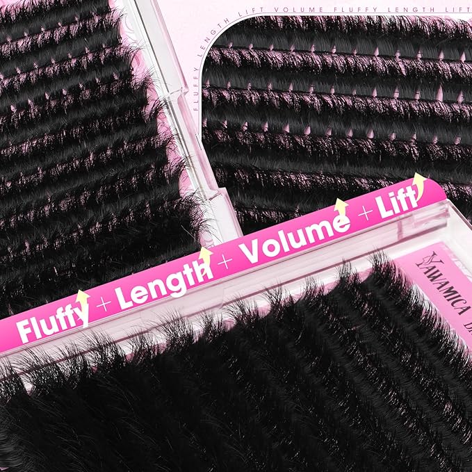 Mega Volume Lash Clusters 14-24mm Fluffy Wispy Cluster Eyelash Extensions D Curl Individual Lashes Dramatic Thick 260D Cluster Lashes DIY Lash Extensions for Baddie Makeup by Yawamica