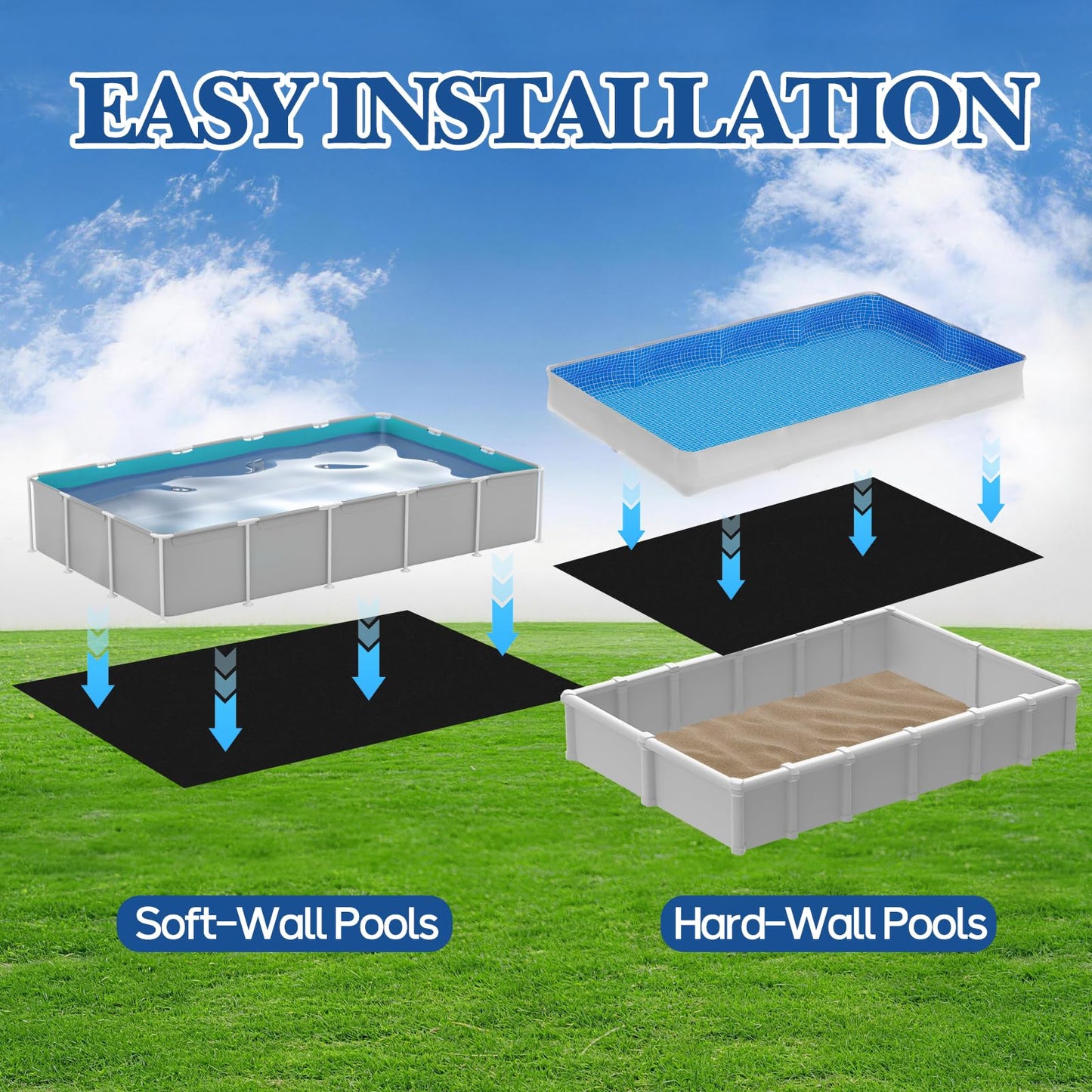 Mosenpol 9' × 18' Rectangle Pool Liner Pad for Above Ground Pool, Durable Pre-Cut Under Pool Padding, Puncture Protection and Extend Liner Life