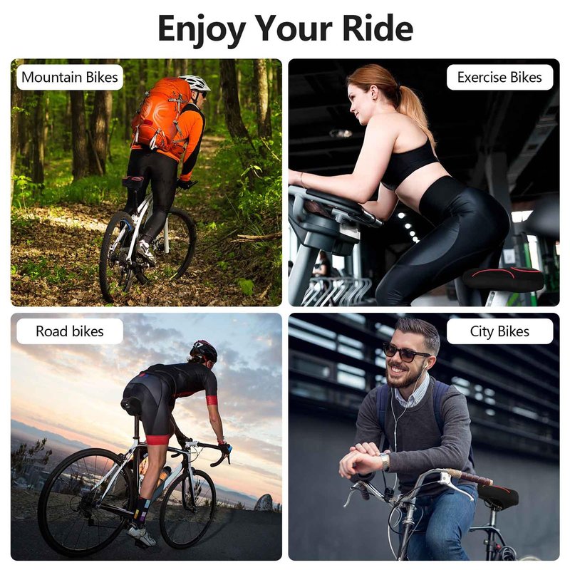 Bike Seat Cushion - Gel Padded Bike Seat Cover for Men Women Comfort, Extra Soft Exercise Bicycle Seat Compatible with Peloton, Outdoor & Indoor with Adjustable Velcro Secure Red