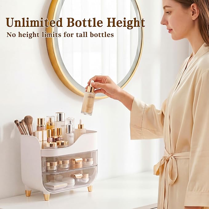 Makeup Organizer for Vanity with Large Smooth Drawers Extra Large Skincare Organizer for Bathroom Countertop and Dresser, Crystal Clear Cosmetic Storage Display Case for Beauty Products