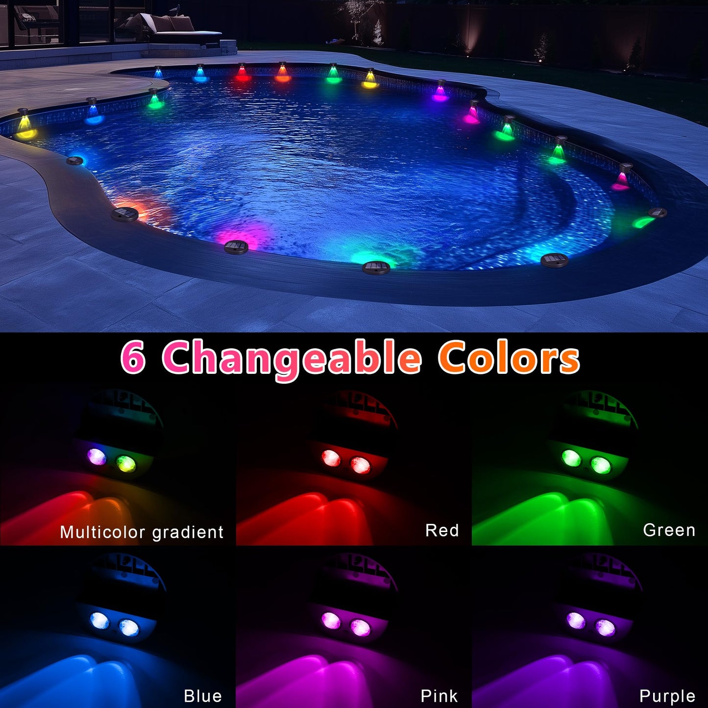 rerekiki Poolside Solar Light for Inground Pool, 4 Pack Above Ground Pool Lights Wireless, Waterproof Pool Accessories Solar Power LED Lights for Swimming Pools Decoration