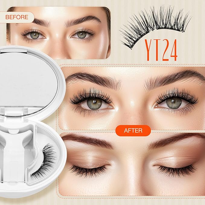 LASHVIEW Upgrade Magnetic Eyelashes with Applicator Soft Magnetic Eyelashes Natural Look Reusable No Glue Needed Easy to Wear and Remove (YT24)