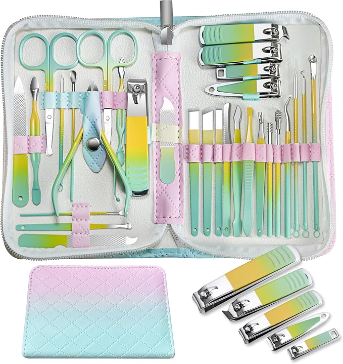 Manicure Set Women Personal Nail Care Kit, 30 in 1 Professional Manicure Kit for Women Pedicure Kit, Nail Clipper Set and Beauty Tool Portable Set, with Luxurious Travel Case (Multi-Colored)