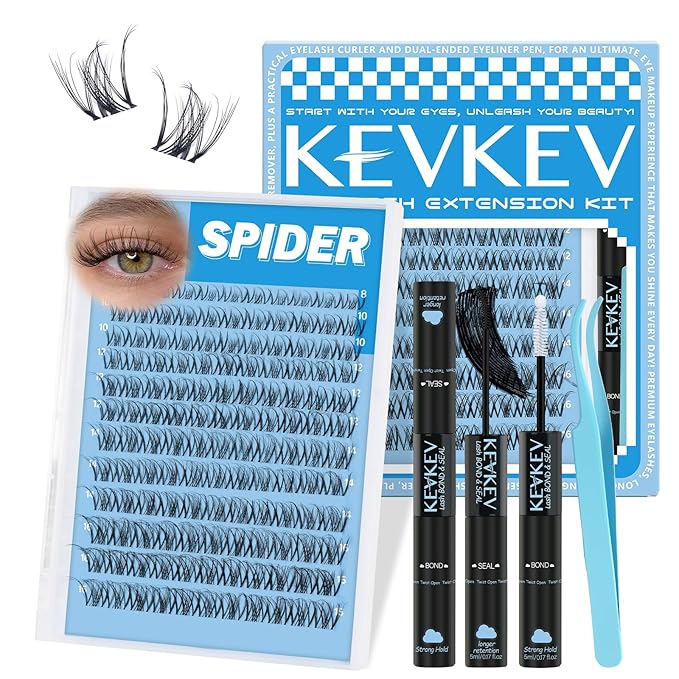 Spider Lash Clusters Kit Breeze D Curly Eyelash Clusters Natural Wispy Lash Extension Kit 8-16MM Fluffy Spider Cluster Eyelash Extensions Clear Thin Band with Lash Bond and Seal DIY Lash at Home
