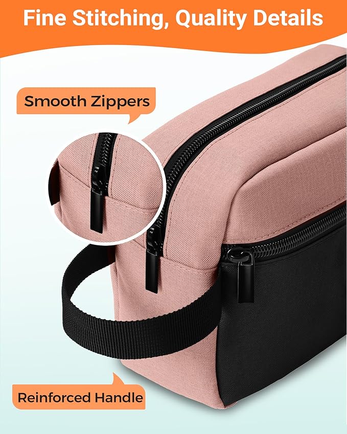 Elviros Travel Toiletry Makeup Bag for Women Hanging Toiletries Dopp Kit Small Bathroom Hygiene Tool and Medicine bag for Traveling Essential Shaving Pouch,Gifts for Women(Pink&Black)