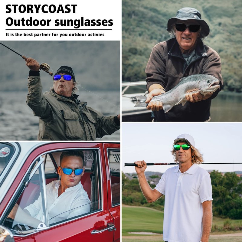 STORYCOAST Polarized Sports Sunglasses for Men Women Unbreakable Frame Cycling Fishing Driving 3Pack Black+Clear Gray Frame/Gray+Clear Gray Frame/Blue
