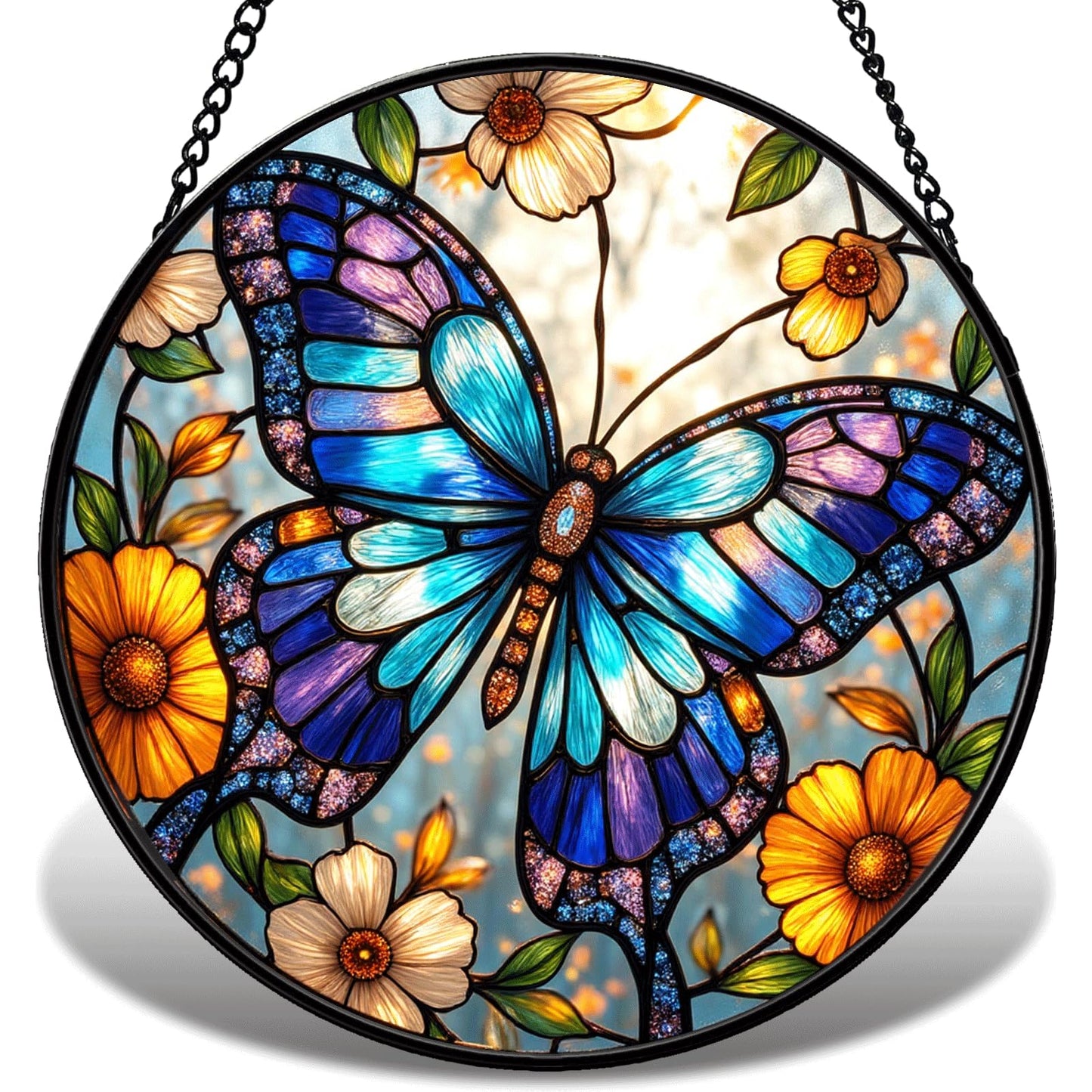 JAWNLITY Butterfly Stained Glass Suncather for Window Hanging, 6.3'' Blue Butterfly Ornament Gift for Women, Nature-Inspired Wall Art Home Decor Gifts for Mom, Grandma, Mother's Day (Blue, 6.3'')