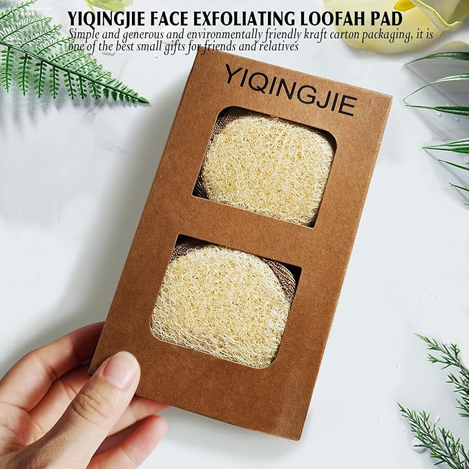 YIQINGJIE Natural Loofah Exfoliating Face Scrubber (4Pack), Facial Scrubber Loofa Pads,Clean Blackheads Without Hurting The Skin, Luffa for Women and Men,Brown