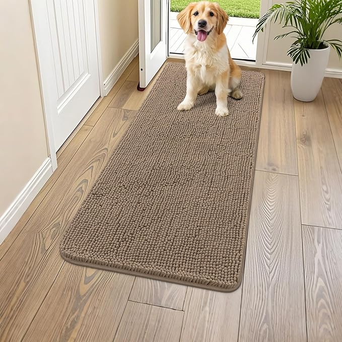 Smiry Dog Door Mat for Muddy Paws 45x27, Absorbs Moisture and Dirt Doormat, Non-Slip Washable Quick Dry Chenille Front Door Mat Indoor Entrance, Entryway Carpet for Inside Floor, Camel