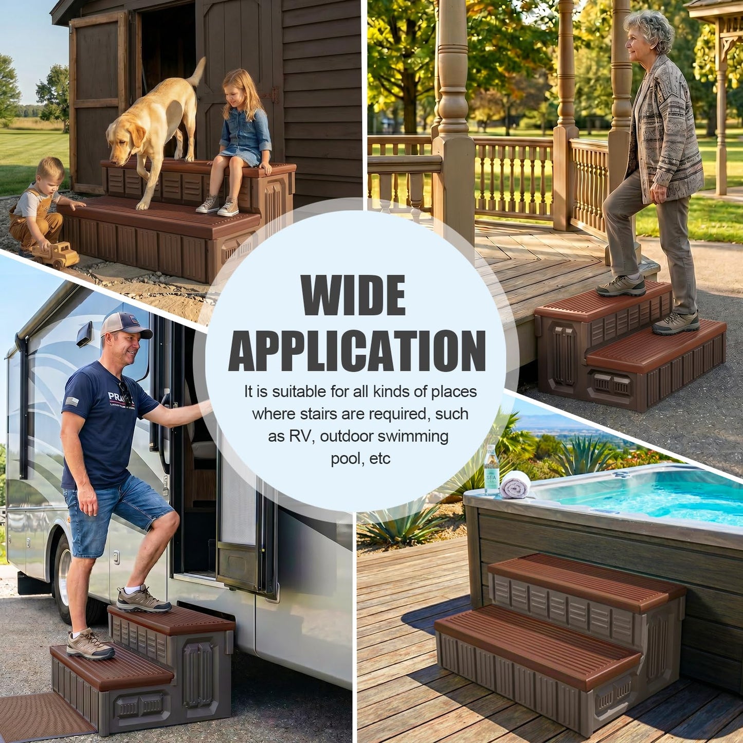 Hot Tub Steps, Outdoor Spa Steps with Storage, Non-Slip & Sturdy Hot Tub Stairs, 36 Inches Long