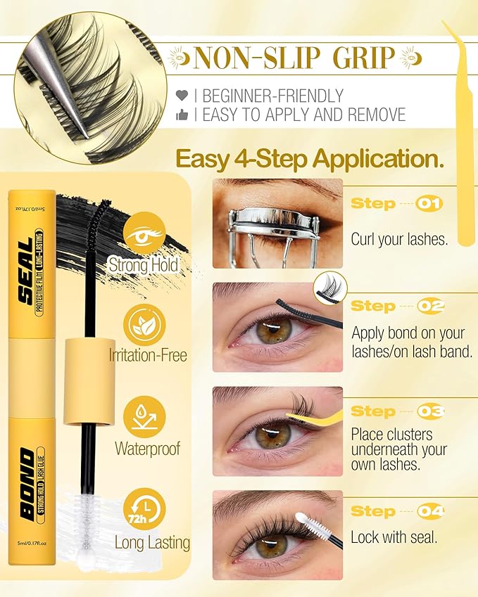 Short Lash Clusters Kit 8-12MM Natural Eyelash Clusters Wispy Cluster Lash Extensions Kit Clear Band Cluster Eyelash Extensions with Bond and Seal (C Curve, 132PCS)