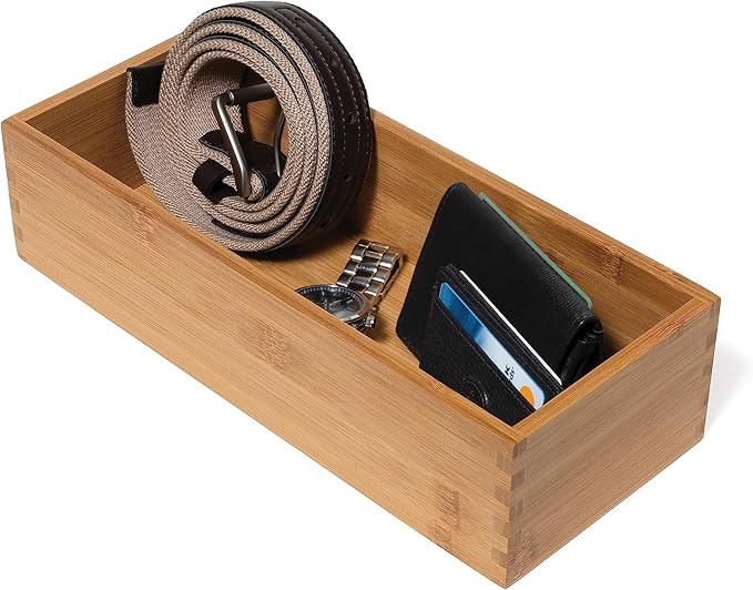 Lipper International Bamboo Utensil Holder Storage Box for Cooking Tools, Makeup, or Office Supplies, 5" x 12" x 3"