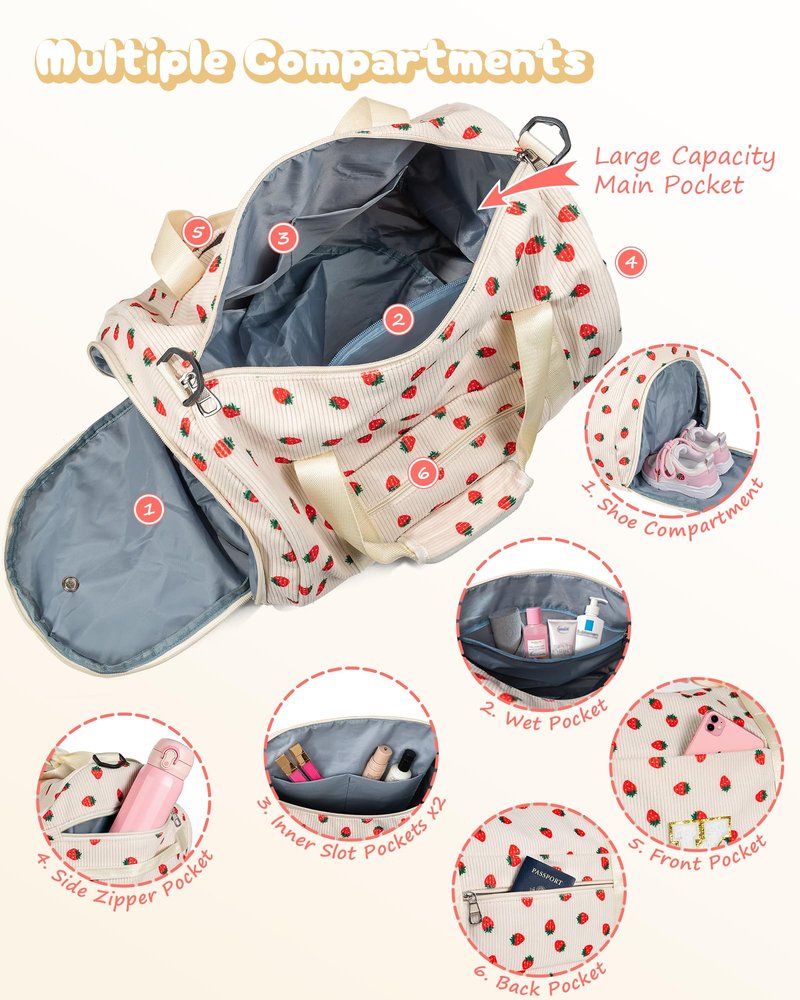 Vogewood Girl's Fashion Trendy Stuff, Girls Gym Bag, Kids Personalized Dance Bags with Shoe Compartment, Customized Travel Duffle with Toiletry Bag, Birthday Gift for Daughter (Letter V)