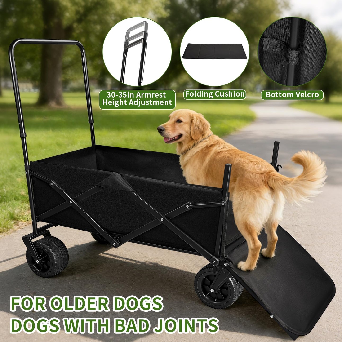 Dog Stroller for Large Dogs,Pet Stroller for Medium Dogs Up to 150lbs,Folding Dog Wagon Cart,Heavy Duty All-Terrain with Adjustable Handle,Storage Organizer,Waterproof Oxford Fiber,Black