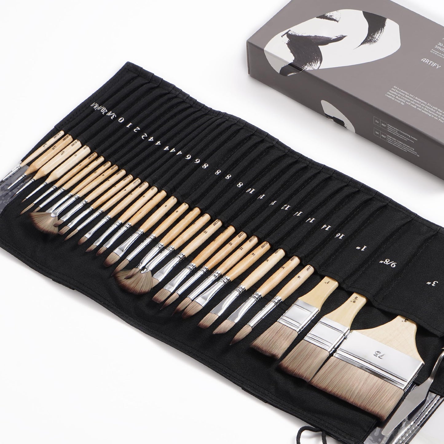 ARTIFY 30 Pieces Professional Paint Brush Set – Expert Series Synthetic Nylon Brushes for Acrylic, Oil, Watercolor, Gouache – No Shedding, Canvas Roll Case & Palette Knife, Artist Gifts Art Supplies