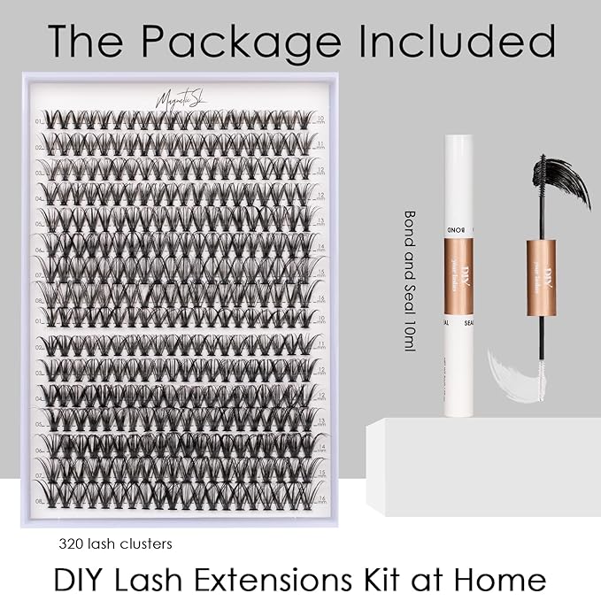 Lash Clusters DIY Lash Extensions Kit 320pcs Individual Lashes Clusters 30D 40D Eyelash Extension Kit with Applicator and Lash Bond&Seal,Clusters Lash Glue Remover Mix 10-16mm (30D+40D-320 KIT)