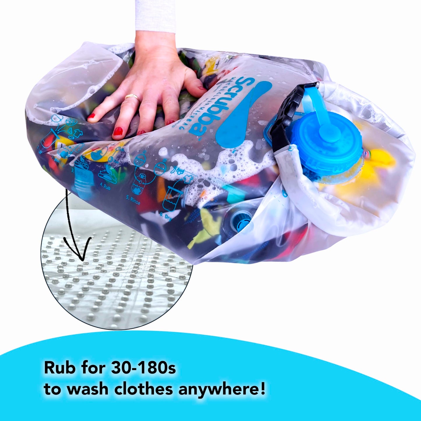 Scrubba Waterclear Wash Bag Portable Washing Machine - New Water Inlet/Outlet for easy rinsing - Manual Portable Washer for Travel, Camping, Laundry, Baby Clothes - Travel Essentials, Gift - 6.9 oz