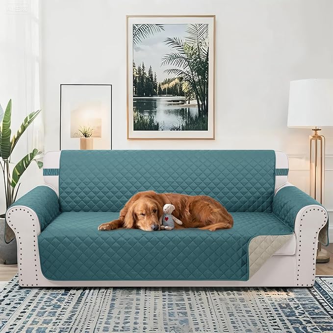 Reversible 4 Seater Sofa Cover 91 Inch Large Couch Cover Furniture Protector(Sofa XX-Large,Blue/Beige)