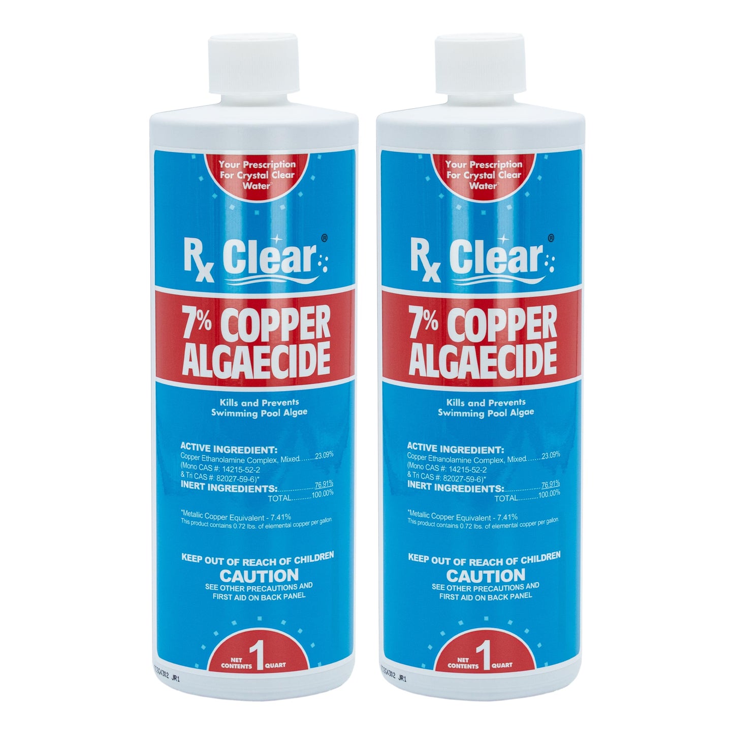 Rx Clear 7% Copper Algaecide | Kills and Prevents Algae for In-Ground and Above Ground Swimming Pools | Safe Formula for Swimmers | One Quart Bottles | 2 Pack