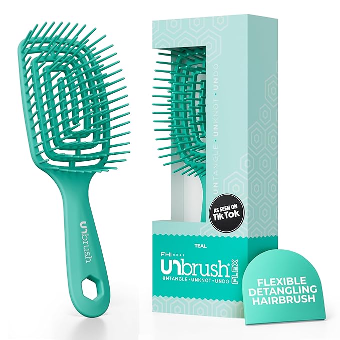 FHI Heat UNbrush Flex Detangling Brush — Ultra-Flexible, Pain-Free Hair Brush Detangler with DuoFlex Anti-Static Bristles for Removing Tangles, Massaging Scalp & Faster Styling - Teal