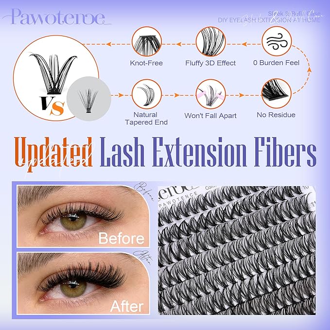 Pawotence Lash Clusters 200pcs Individual Lashes 40D Cluster Eyelash Extensions 9-16mm Eyelash Clusters Lash Extensions for Self Application (40D, 0.07D, 9-16mm)
