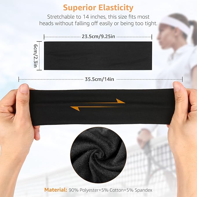 DiyJibb Headbands for Women, Stretchy Non Slip Soft Cotton Cloth Hair Bands for Sports, Workout, Yoga and Running, 7pcs