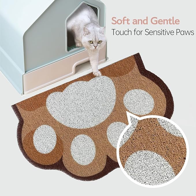 Cute Cat Litter Mat 24”x16”, Litter Box Mat, Litter Trapping Mat, Soft on Kitty Paws, Easy Clean, Anti Slip, Pet Accessories, Door Floor mats - Brown White60*40