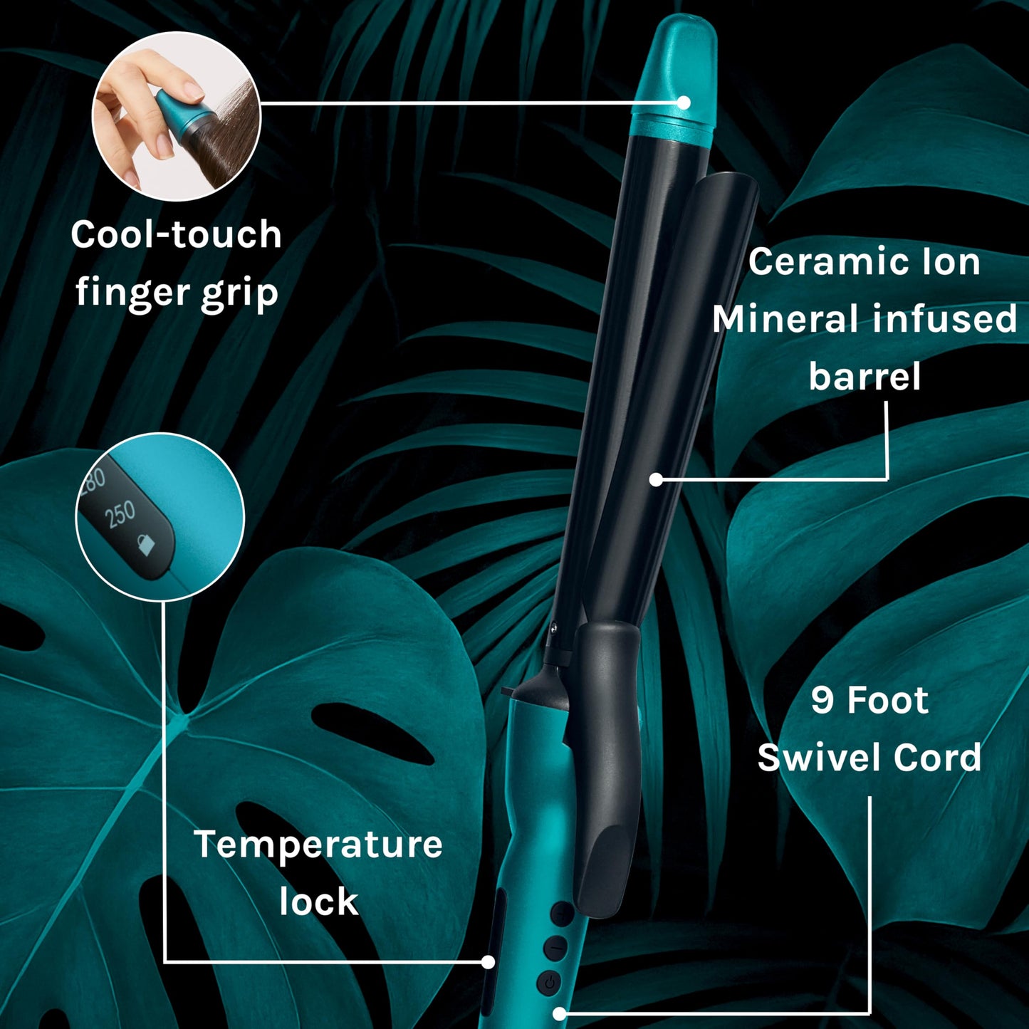 Bio Ionic Long Barrel Styler, 1" Curling Iron with Moisture Heat Technology & NanoIonic MX, Verstatile Curling Wand with Longer Barrel for Large Sized Soft Curls & Waves, Limited Edition Teal Tides