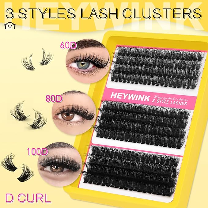 Lash Clusters Kit 60D 80D 100D Thick Cluster Eyelash Extensions 12-18mm Lash Clusters Individual Lash Extensions DIY Clusters Lashes Extension at Home (60D+80D+100D 12-18MM Kit)