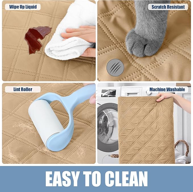Smiry Waterproof Dog Bed Cover Pet Blanket, Soft Washable Dog Blanket for Furniture Bed Couch Sofa Reversible, Checkered (68"x82", Camel/Camel)