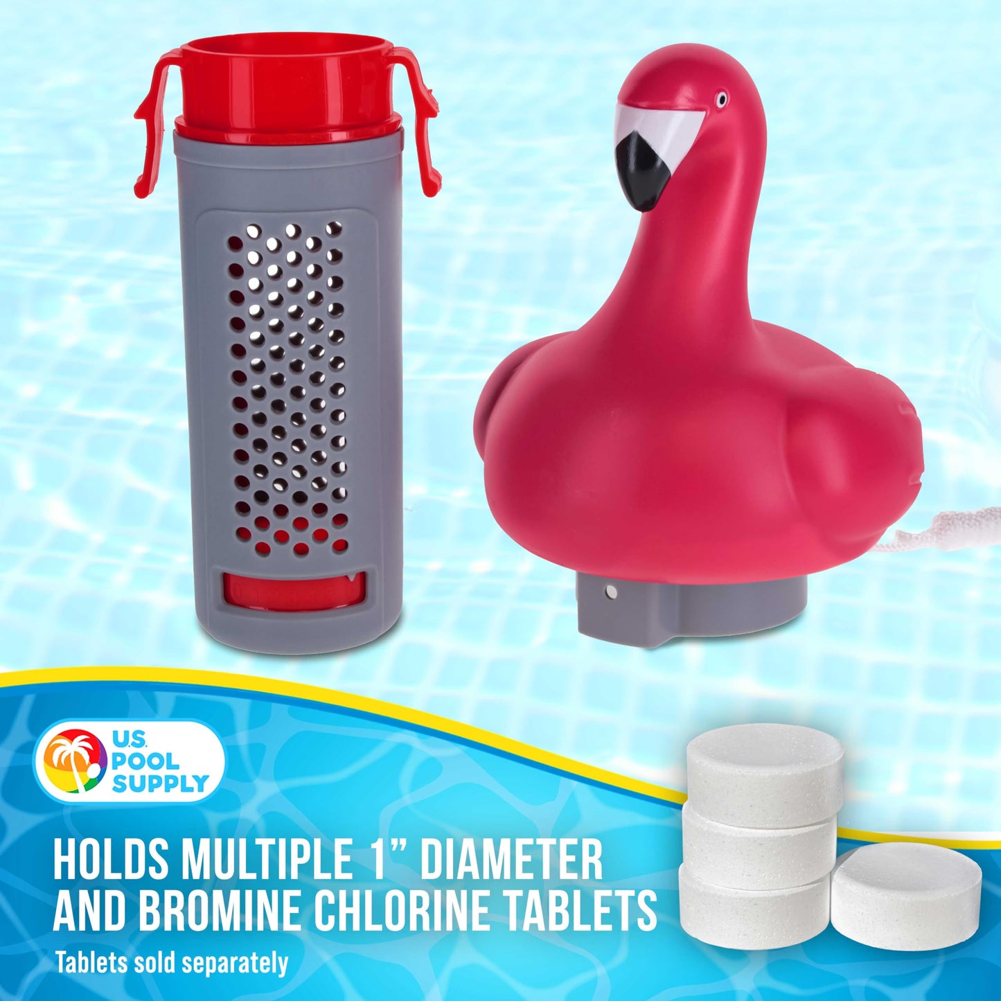 U.S. Pool Supply Flamingo Floating Spa, Hot Tub & Small Pool Chlorine and Bromine Dispenser - Holds 1" Tablets, 6 Flow Level Control Settings - Fun Pink Animal Floater, Adjustable Balanced Delivery