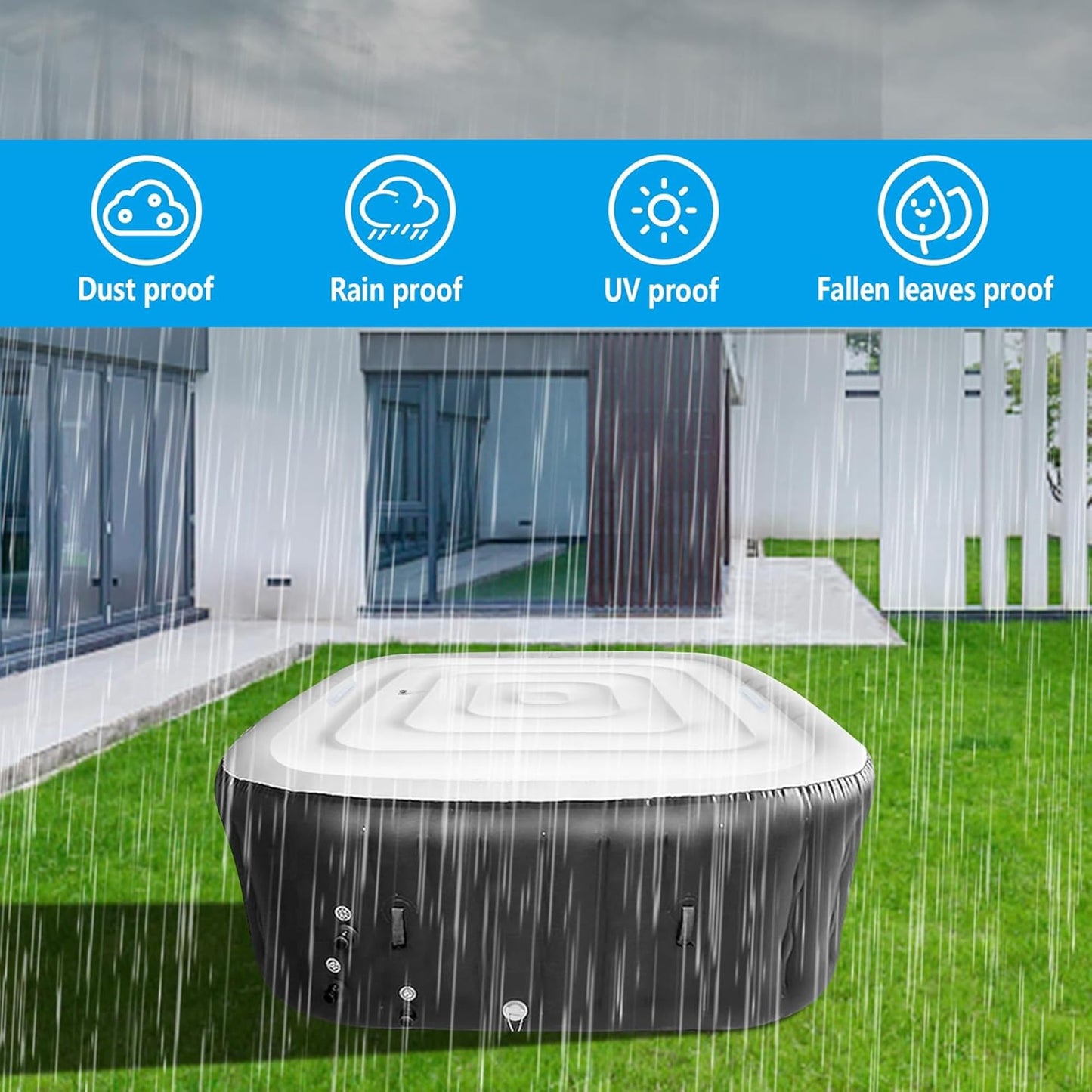 Tlswshsy 4.2Ft Inflatable Hot Tub Cover- Energy Saving Lid for Square Hot Tub- Foldable Protective Rain Overflow Cover for Inflatable Outdoor Hot Tubs