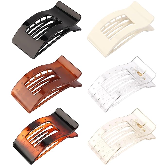 6 Pack Flat Hair Claws Clips for Women, Large Extra Strong & Thick Clips for Thick Fine Hair Styling, Secure Hair Hold Glossy Brown