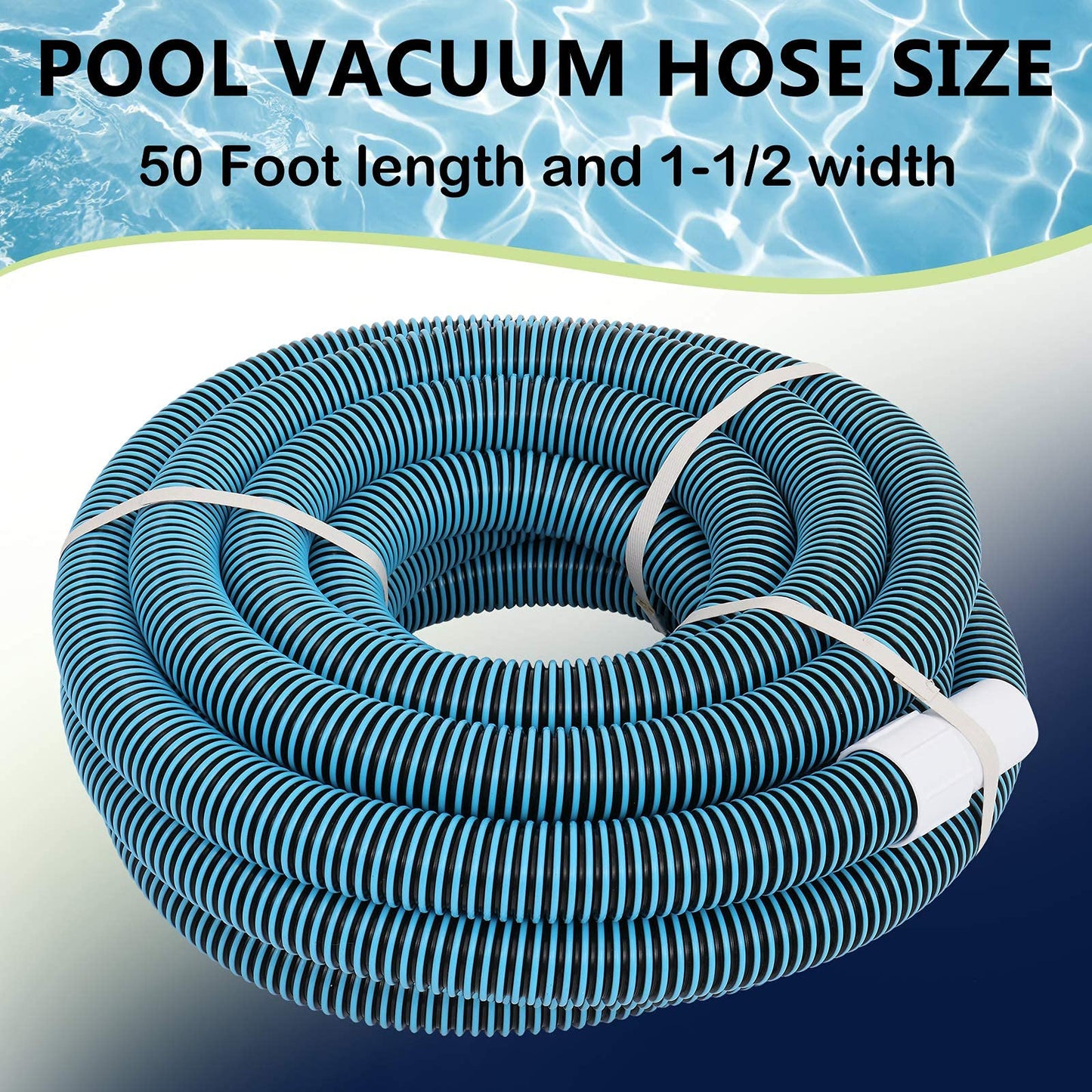 VINGLI 1-1/2-Inch by 50-Feet Blue Swimming Pool Vacuum Hose for Inground and Above-Ground Pools