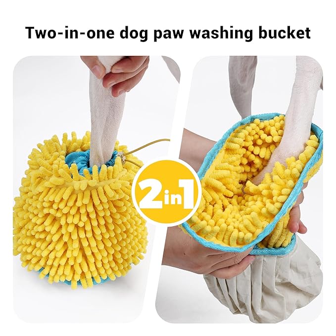 ETIAL 2-in-1 Dog Paw Cleaner & Dryer Cup with Built-In Towel, Portable Pet Foot Cleaning Washer for Mud, Dirt, Sand, and Water, Machine Washable, Foldable Design for Travel (L)
