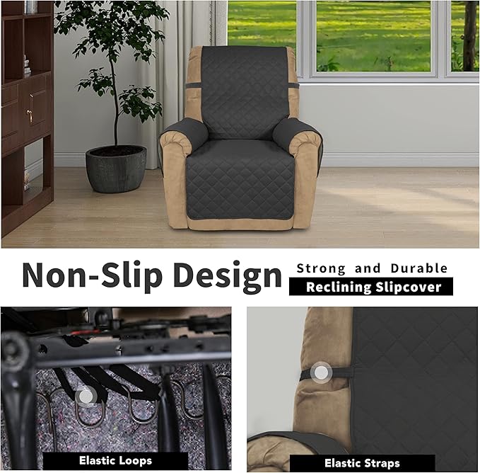 Easy-Going Recliner Chair Slipcover Reversible Sofa Cover Water Resistant Couch Cover Furniture Protector with Elastic Straps for Pets Dog (Recliner 22 inch, Dark Gray/Beige)