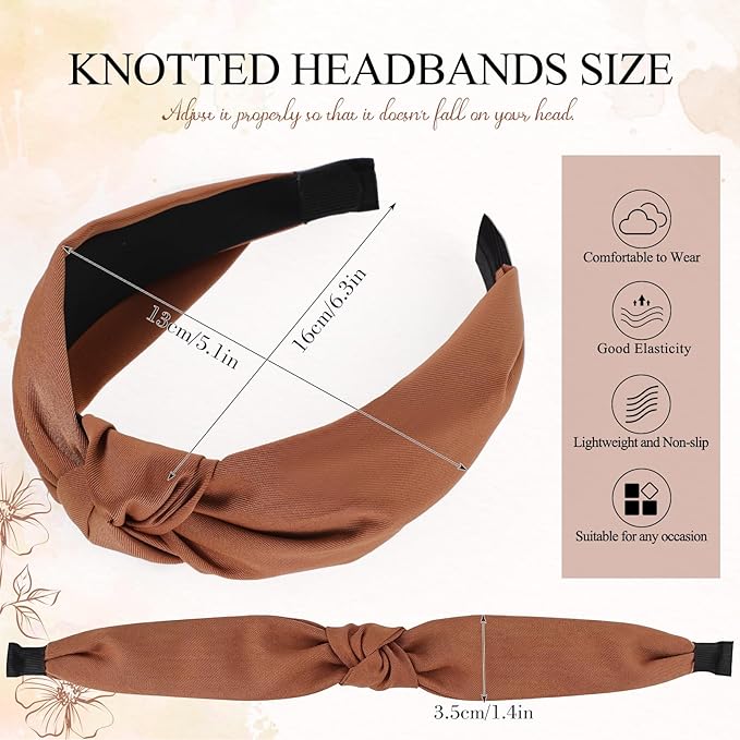 obeoby 8Pcs Headbands for Women, Fashion Knotted Headband Brown Series Wide Hairband Gifts for Mom Hair Accessories