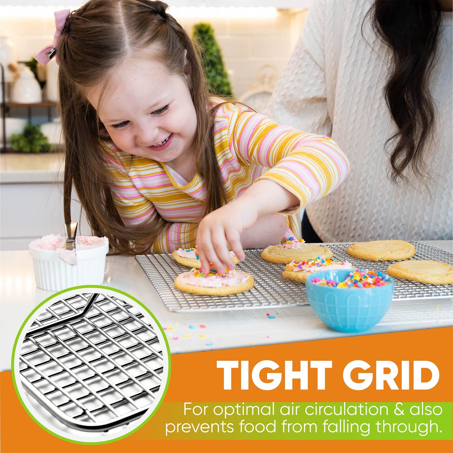 Spring Chef 11.8 x 17 Inch Stainless Steel Cooling Racks for Cooling & Baking - Oven Safe - Wire Roasting Racks for Oven Use - Fits Half Sheet Cookie Pan - Dishwasher Safe - Set of 2